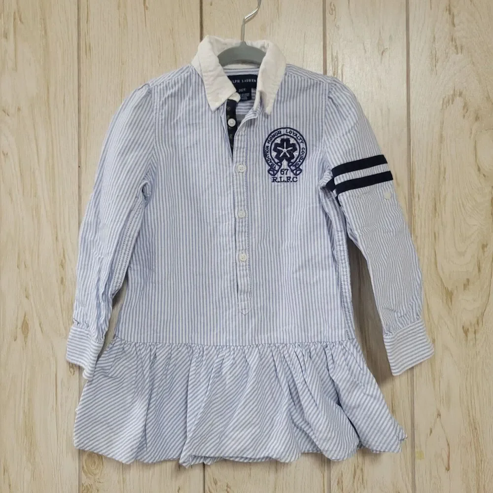 Ralph Lauren Striped Oxford Long sleeves Shirt Girls Dress 2T - Picture 1 of 4